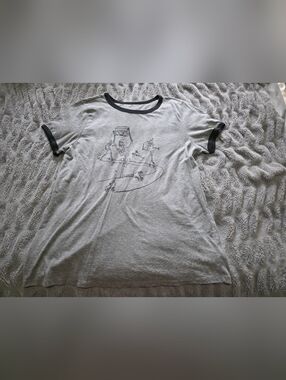 torrid Size 2 Grey Ringer Tee with Black Skeleton Roller Graphic